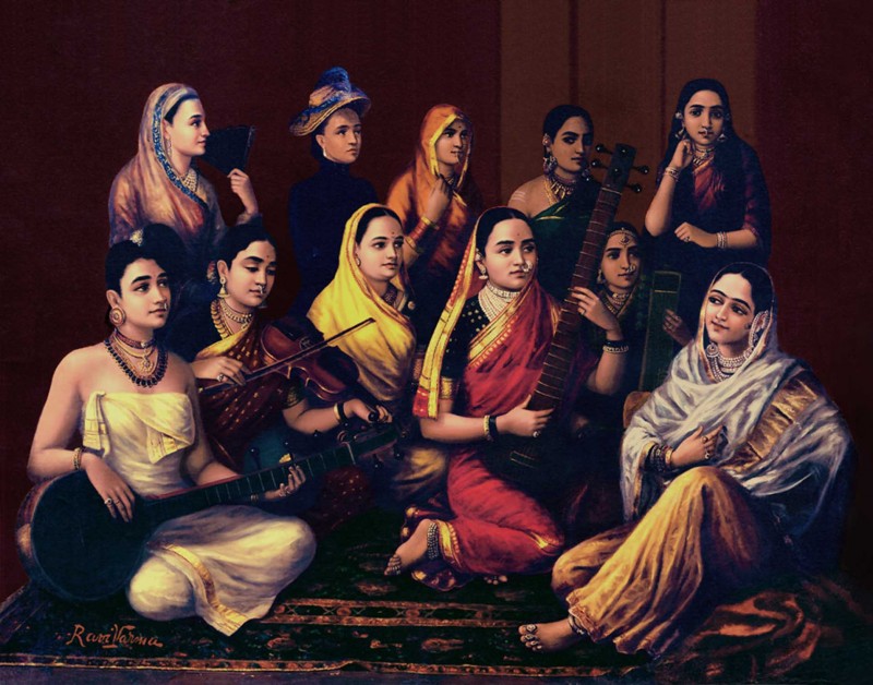 Raja Ravi Varma painting of women in saris