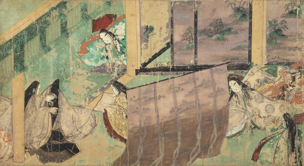 Heian court women in layered silk robes, from the 12th-century Tale of Genji handscroll