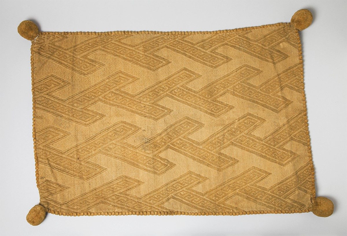 Seventeenth-century Kongo cushion cover of woven raffia with interlaced geometric pattern, Etnografiska museet, Stockholm